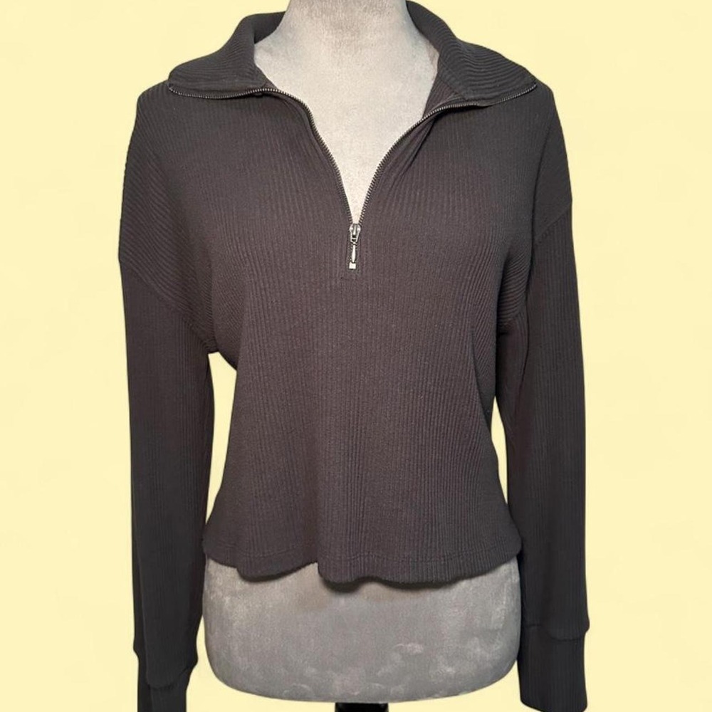Abercrombie & Fitch Soft AF Cozy Ribbed Quarter Zip Sweater XS Charcoal Gray